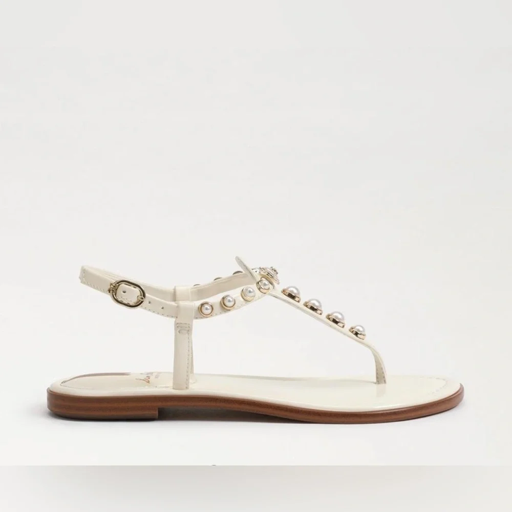 Sam Edelman Gigi Patent Pearl Embellished Thong T- Strap Sandals - NWT - Picture 3 of 11